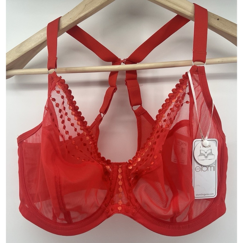 Elomi Matilda Bra 36H J Hook Chilli Red Lace Sheer Underwired EL8900 New NWT
